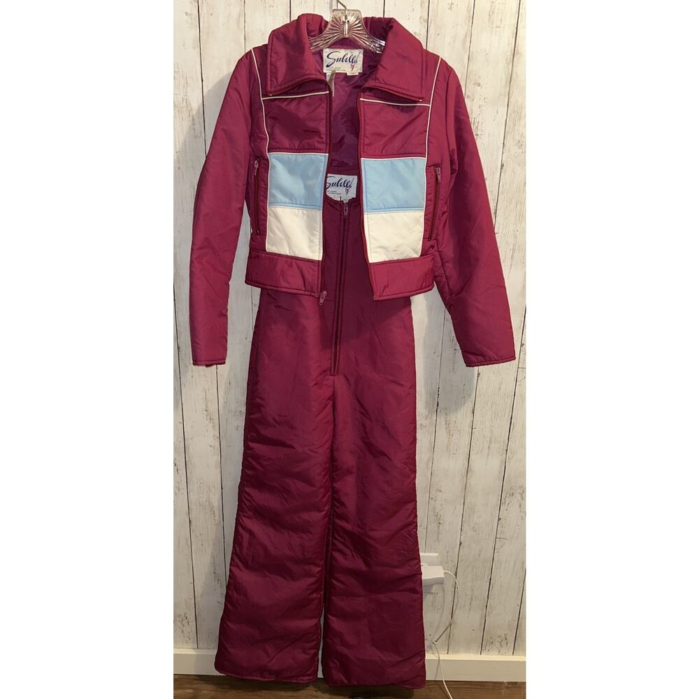 Subello Womens Pink Magenta 2 Piece Snow Suit Size 10 Bibs And Coat vintage